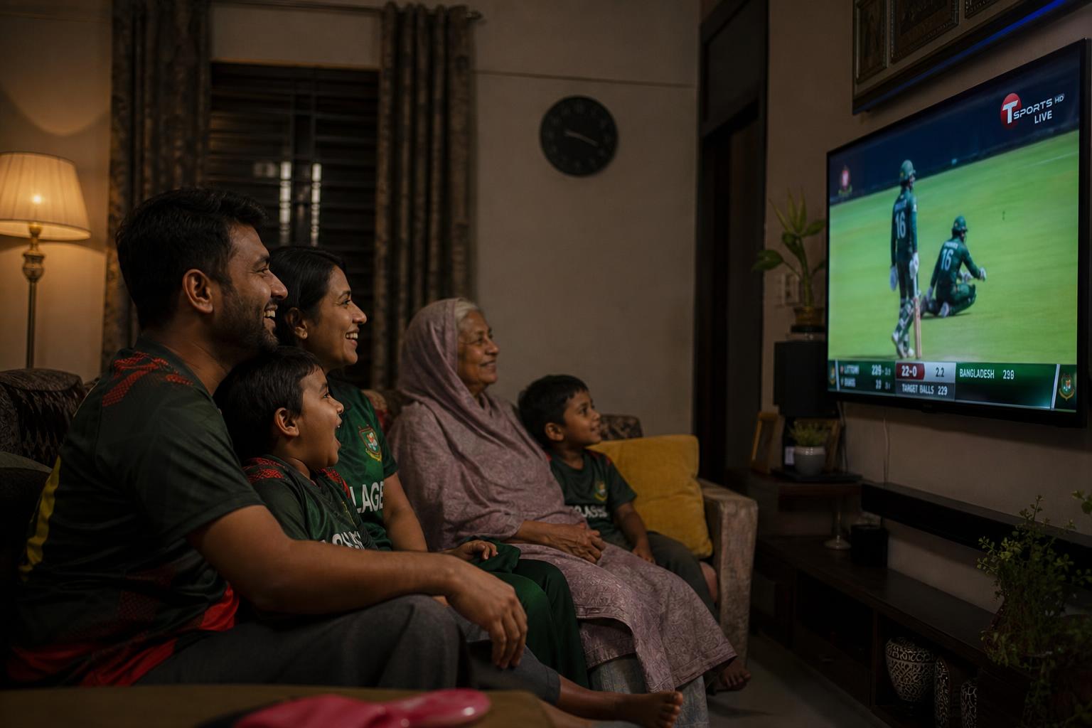 পরিবার একসাথে টেলিভিশন দেখছে — পিপলস কেবল